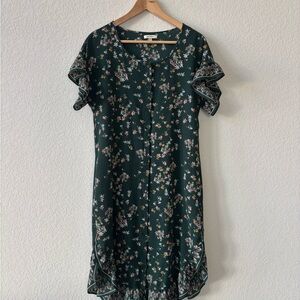 Max Studio Dark Green Floral Midi Dress